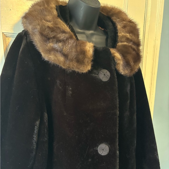 Vintage 1960’s Borgana Brown Faux Fur Coat Sz L - Picture 1 of 4